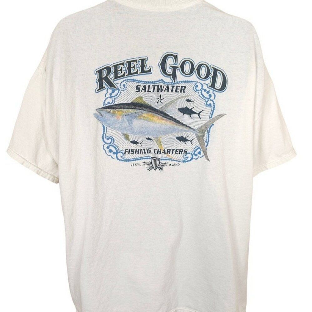 Vintage Sportfishing T Shirt Mens Size XL White Y2K Yellowfin Tuna Reel Good